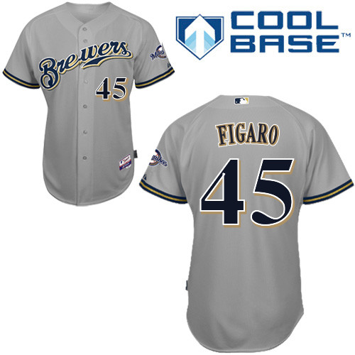 Alfredo Figaro #45 MLB Jersey-Milwaukee Brewers Men's Authentic Road Gray Cool Base Baseball Jersey